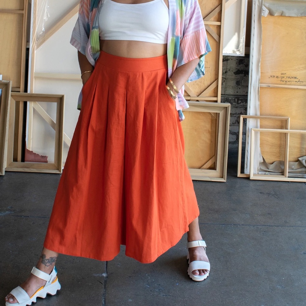 Idem ditto Women’s Wide Leg Capri Pants Neon Orange Size Large